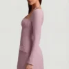 Ksenia minikjole med strukturert A-linje og nålestriper i mauve