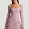 Ksenia minikjole med strukturert A-linje og nålestriper i mauve