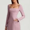 Ksenia minikjole med strukturert A-linje og nålestriper i mauve