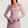 Ksenia minikjole med strukturert A-linje og nålestriper i mauve