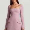 Ksenia minikjole med strukturert A-linje og nålestriper i mauve