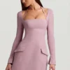Ksenia minikjole med strukturert A-linje og nålestriper i mauve