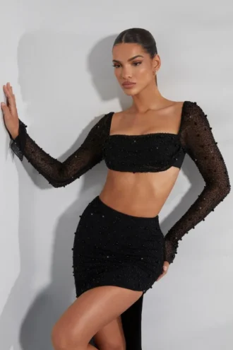 La Desirade pyntet crop-top med cowl-hals i svart