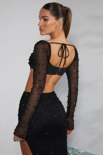 La Desirade pyntet crop-top med cowl-hals i svart