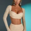 La Desirade pyntet crop-top med krage i sand