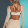 La Desirade pyntet crop-top med krage i sand