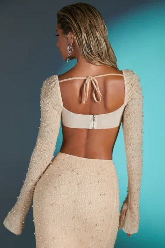 La Desirade pyntet crop-top med krage i sand