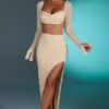 La Desirade pyntet crop-top med krage i sand