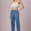 Bobbi Mid-Rise Barrel-Leg Jeans i midtblå vask