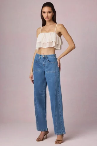 Bobbi Mid-Rise Barrel-Leg Jeans i midtblå vask