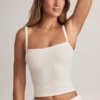 Lai modal-camisole-top med firkantet hals i hvitt