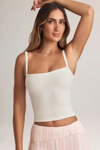 Lai modal-camisole-top med firkantet hals i hvitt
