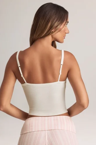Lai modal-camisole-top med firkantet hals i hvitt