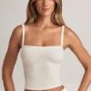 Lai modal-camisole-top med firkantet hals i hvitt