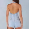 Lalita knappet playsuit med halterneck i lys denim