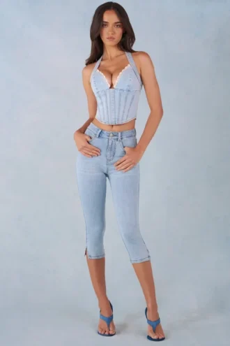 Landon mid-rise denim capri-jeans i lys denim