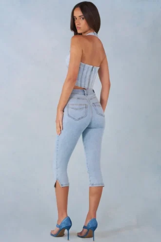 Landon mid-rise denim capri-jeans i lys denim