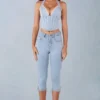 Landon mid-rise denim capri-jeans i lys denim
