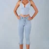Landon mid-rise denim capri-jeans i lys denim