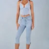 Landon mid-rise denim capri-jeans i lys denim