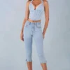 Landon mid-rise denim capri-jeans i lys denim