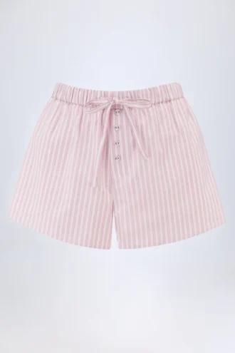 Lariana shorts i bomullspoplin med rosa striper og middels høy midje