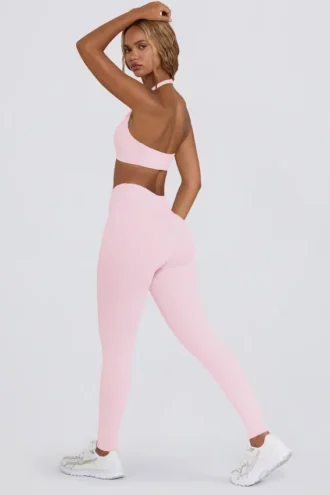 Leggings i børstet jersey med rynker og middels høy midje i blekrosa melert
