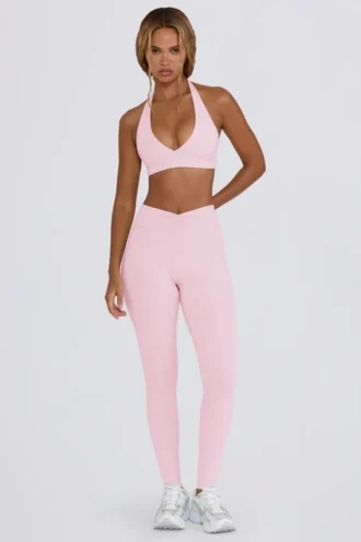 Leggings i børstet jersey med rynker og middels høy midje i blekrosa melert
