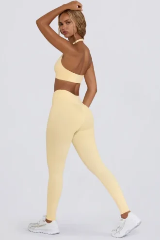 Leggings i børstet jersey med rynker og middels høy midje i Lemon Marl