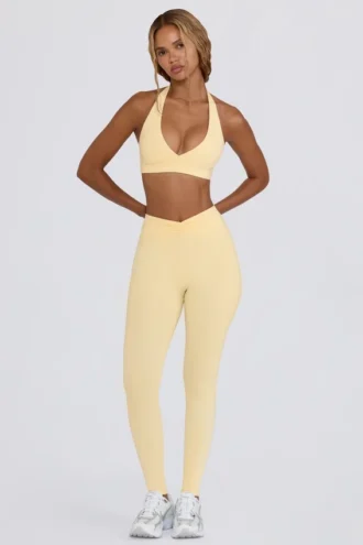 Leggings i børstet jersey med rynker og middels høy midje i Lemon Marl