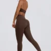 Leggings i børstet jersey med rynker og middels høy midje i pecan melert