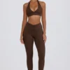 Leggings i børstet jersey med rynker og middels høy midje i pecan melert