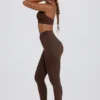 Leggings i børstet jersey med rynker og middels høy midje i pecan melert