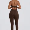 Leggings i børstet jersey med rynker og middels høy midje i pecan melert