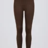 Leggings i børstet jersey med rynker og middels høy midje i pecan melert