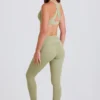Leggings med brettet linning, middels høy midje og stropper i Matcha