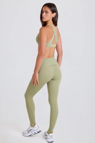 Leggings med brettet linning, middels høy midje og stropper i Matcha