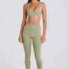 Leggings med brettet linning, middels høy midje og stropper i Matcha