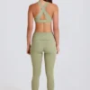 Leggings med brettet linning, middels høy midje og stropper i Matcha