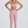 Leggings med brettet linning, middels høy midje og stropper i mauve