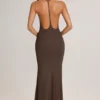 Leire Modal Plunge Backless Maxi Kjol i sjokoladebrun
