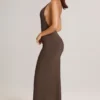 Leire Modal Plunge Backless Maxi Kjol i sjokoladebrun