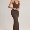 Leire Modal Plunge Backless Maxi Kjol i sjokoladebrun