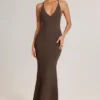 Leire Modal Plunge Backless Maxi Kjol i sjokoladebrun