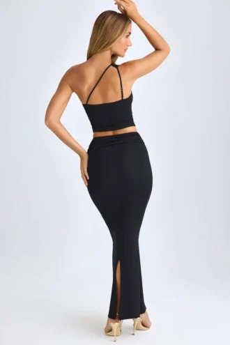 Lena Modal Twist-Front Maxi skjørt i svart