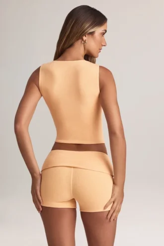 Lene modal ribbet vest med knapper i fersken