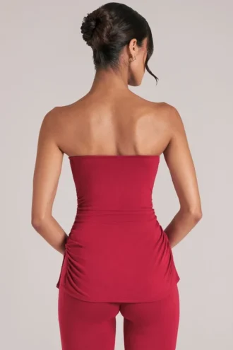 Leni Bandeau Longline Top i kirsebærrød