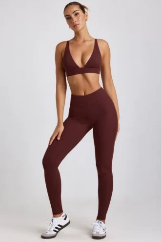 Linnea Petite ribbet modal-leggings med høy midje i fargen Espresso