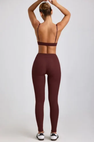 Linnea Petite ribbet modal-leggings med høy midje i fargen Espresso