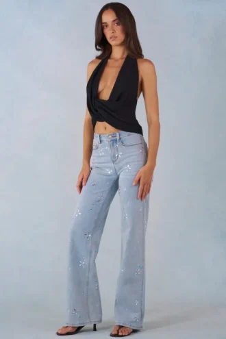 Lorielle mid-rise jeans med rette ben i lys denim
